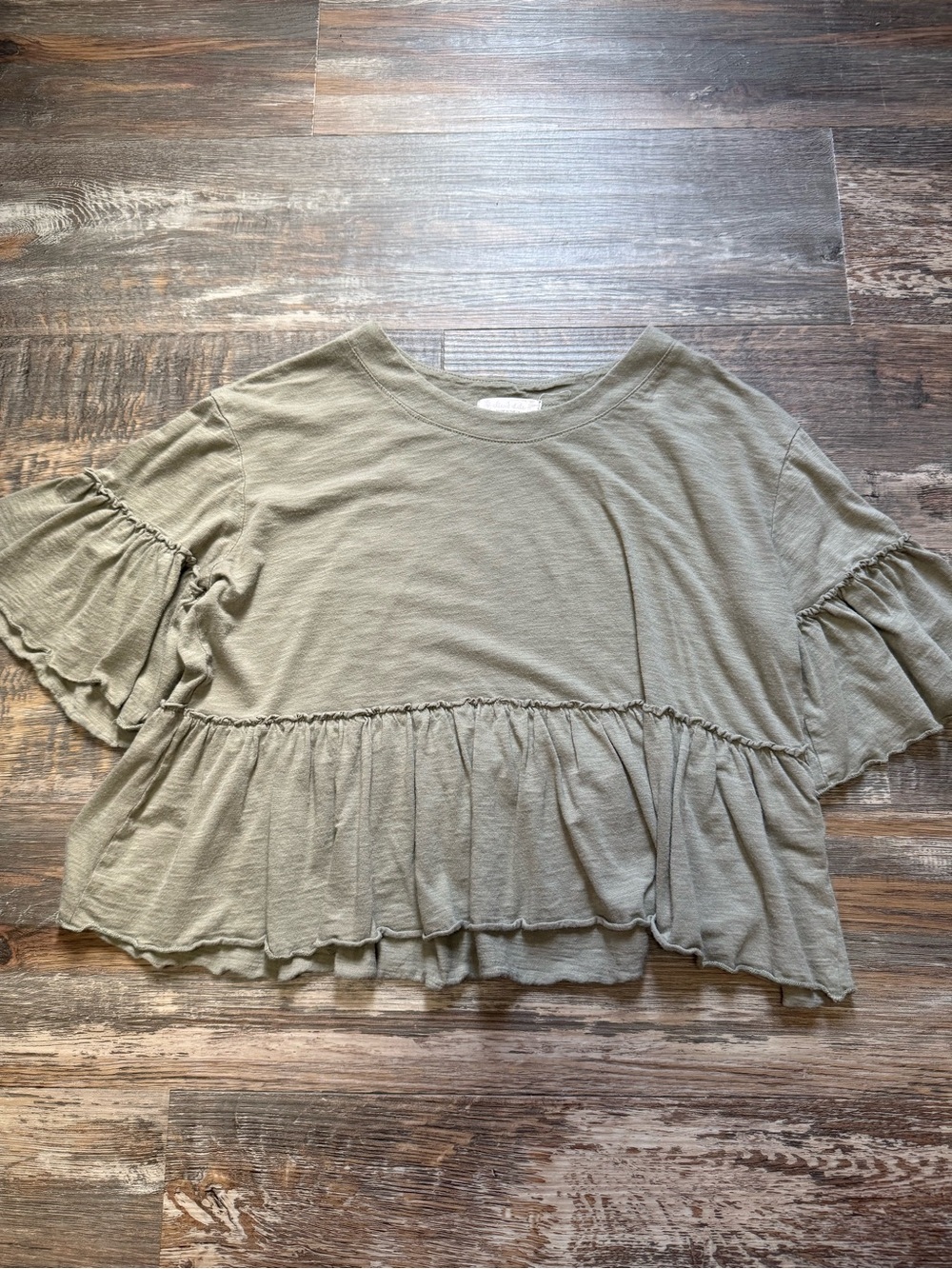 Altar'd State Olive Green Ruffle Peplum Top